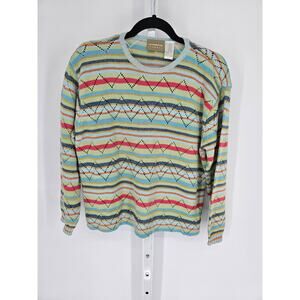 Lizwear by Liz Claiborne Striped Zig-Zag Open Knit Crewneck Sweater Size M